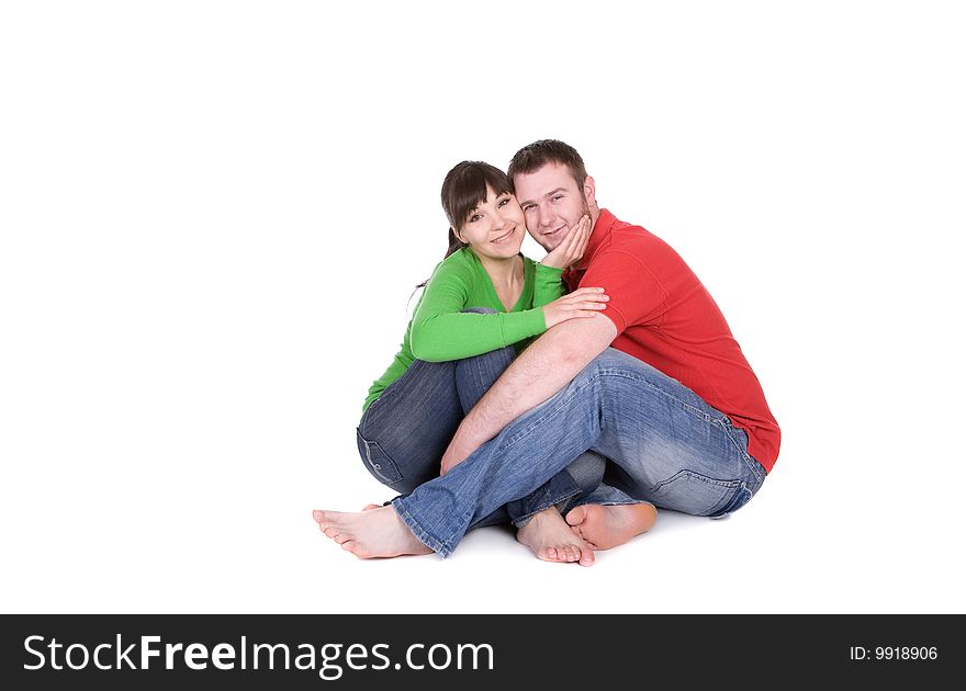 Happy young couple together on white background. Happy young couple together on white background