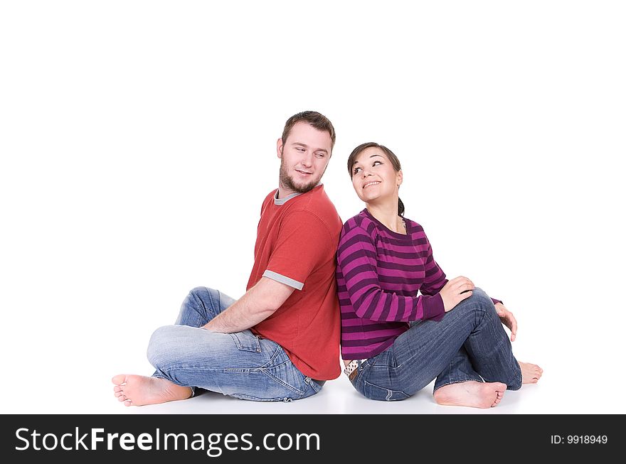 Happy young couple together on white background. Happy young couple together on white background