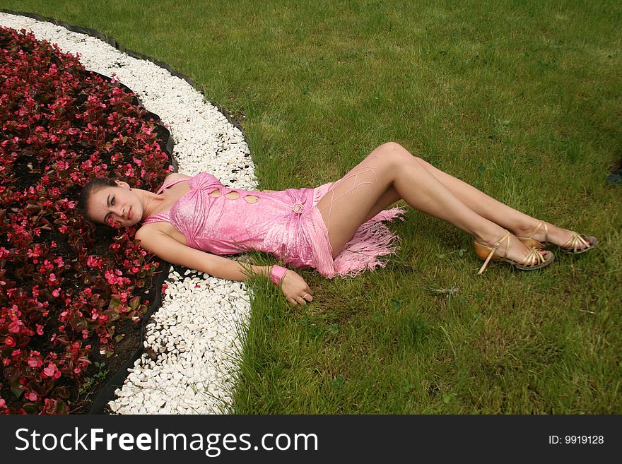 Girl Lying Among Flowers