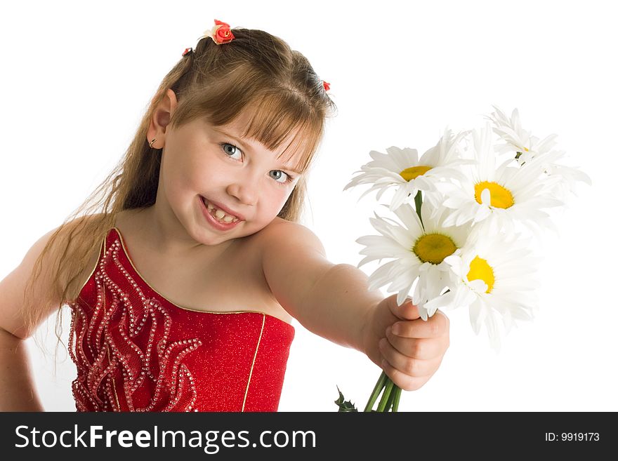 An image of a pretty girl with camomiles