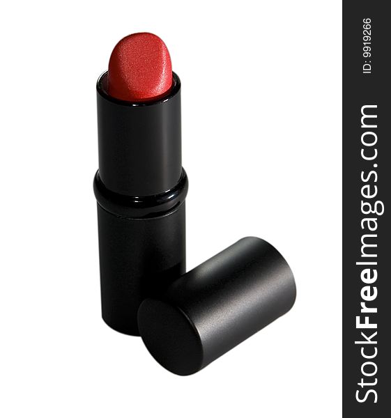 Red lipstick in black body isolated