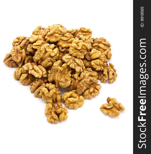 Walnuts pile on white background