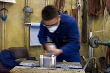 Polishing Metal In Workshop Royalty Free Stock Photo Polishing Metal In Workshop Royalty Free Stock Photo