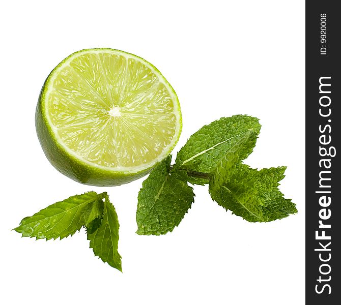 Green lime with mint with white background
