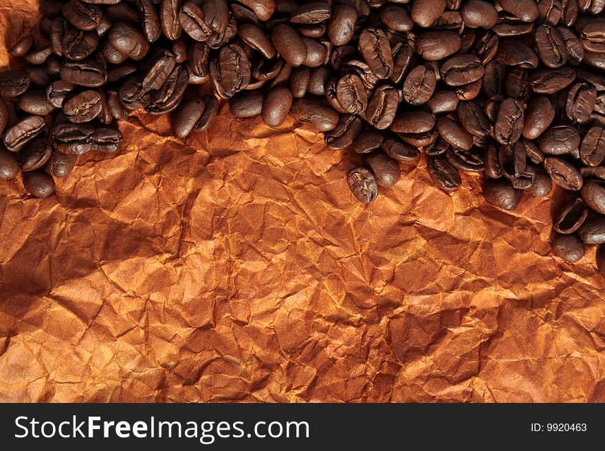 Close up of coffee beans on red background