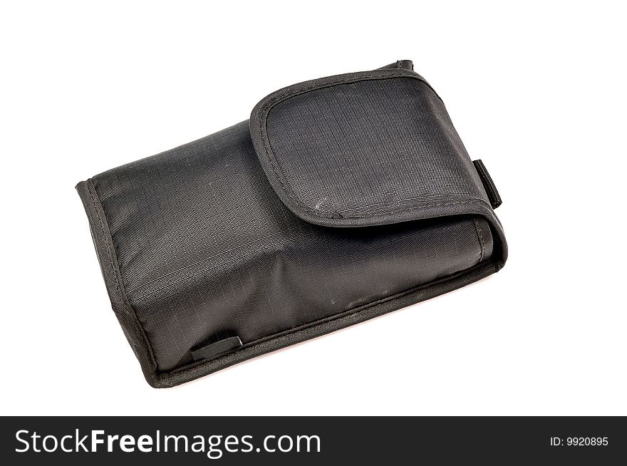 Black pouch isolated on white background.
