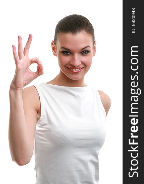 Young businesswoman indicating ok sign