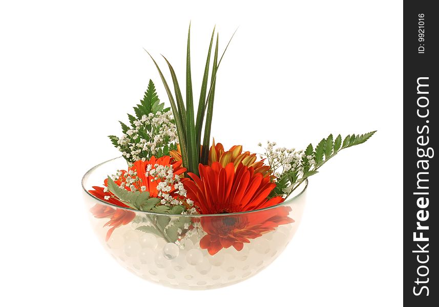 Flowers in the bowl with water pearls. Flowers in the bowl with water pearls