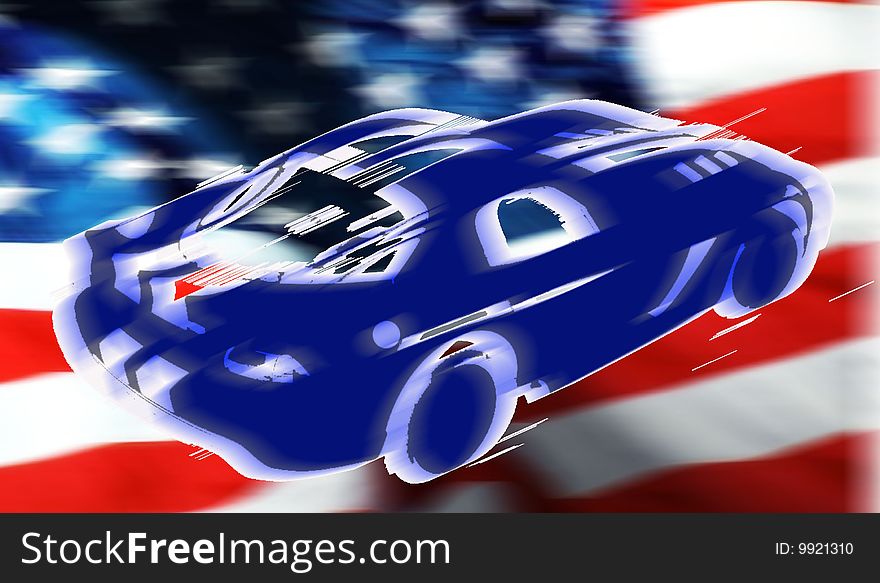 Illustration of the american car on the usa flag
