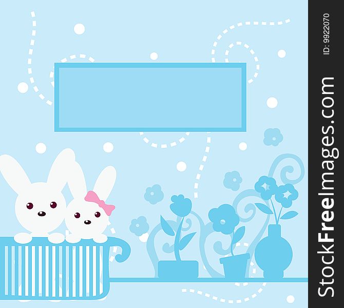 Cute bunny blue background for easter, christmas, party, newborn, birthdays and others