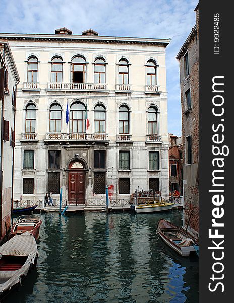 The view of Venice city canal and government building (Italy). The view of Venice city canal and government building (Italy).