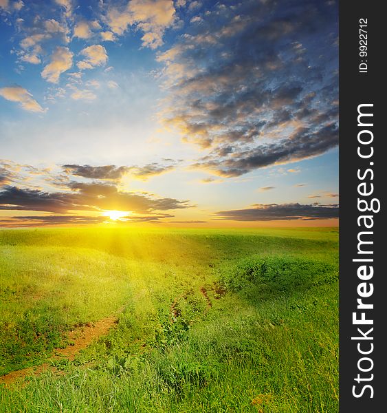 Sunset over simple rural landscape. Sunset over simple rural landscape