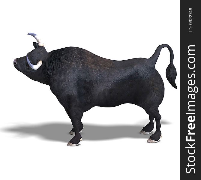 Dangerous bull with beaked horns. 3D render with clipping path and shadow over white. Dangerous bull with beaked horns. 3D render with clipping path and shadow over white