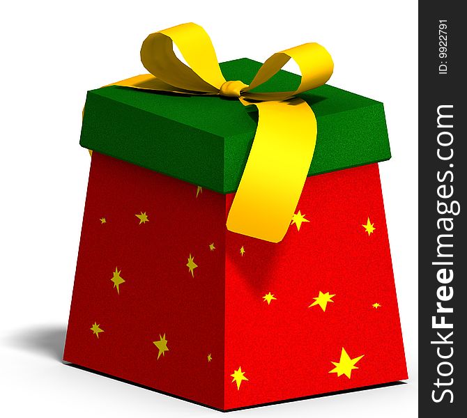 A colorful giftbox with a bow. 3D render with clipping path and shadow over white