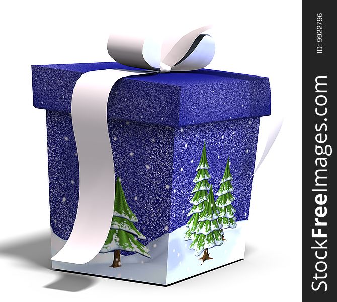 A colorful giftbox with a bow. 3D render with clipping path and shadow over white