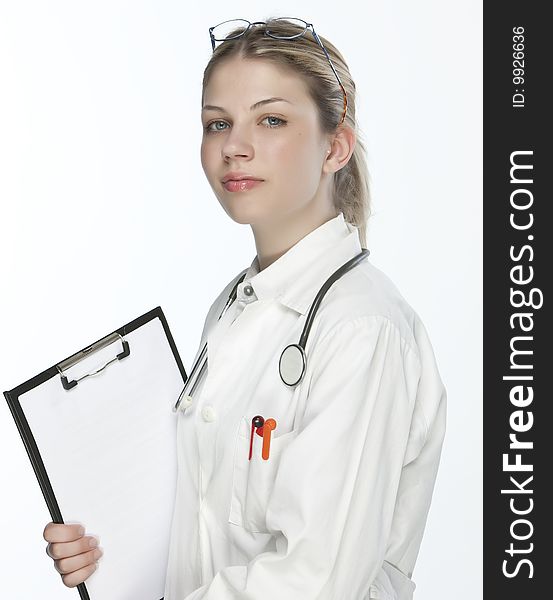 Beautiful young doctor with stethoscope