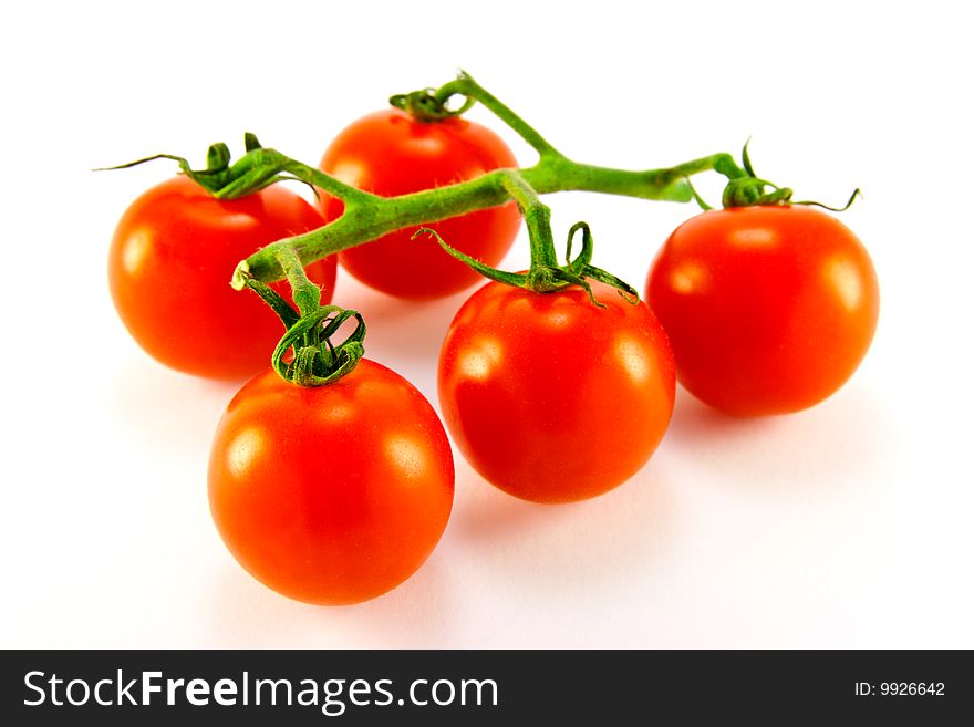 Cherry tomatoes on the vine with clipping path on a white background