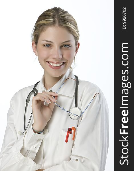 Beautiful young doctor with stethoscope