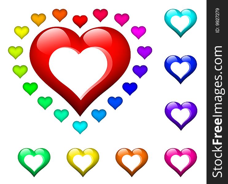 Deco plastic shapes in different colors (spectral) with one simple heart and one cutout. Deco plastic shapes in different colors (spectral) with one simple heart and one cutout