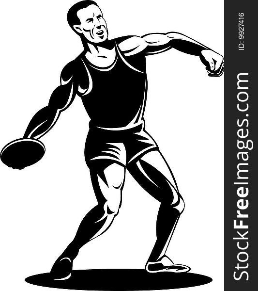 Vector illustration of an athlete about to throw the discus isolated on white background. Vector illustration of an athlete about to throw the discus isolated on white background