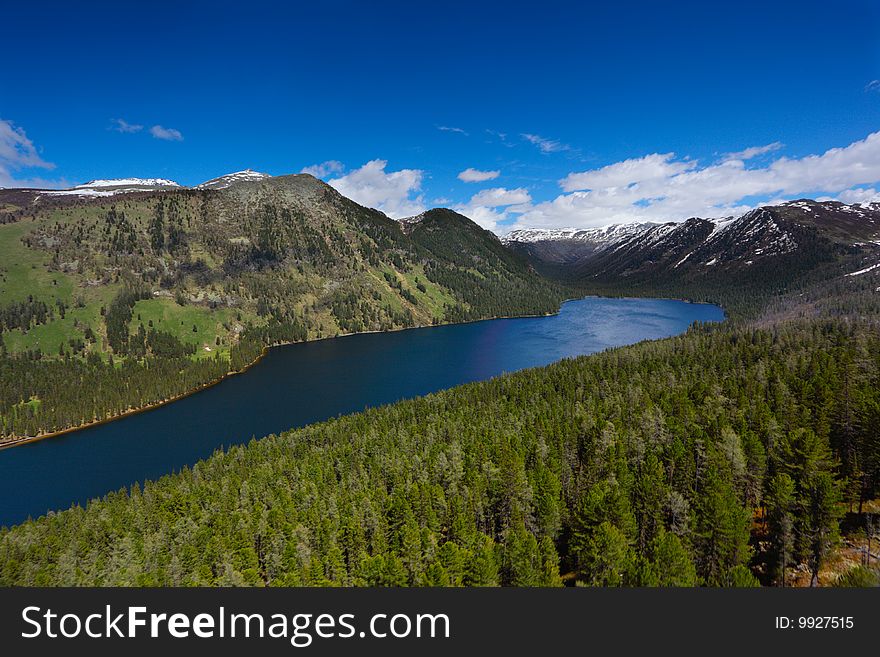 Mountain lake from height of the bird's flight