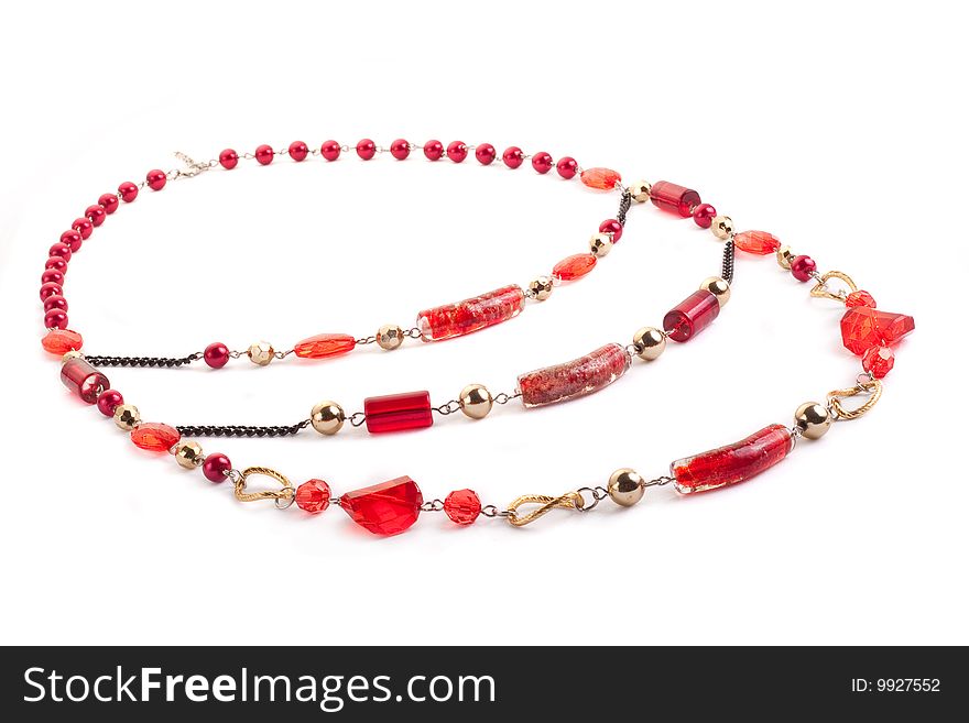 Red gem necklace on white