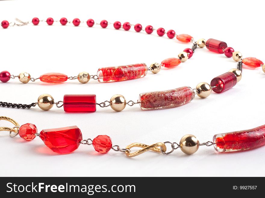 Red gem necklace closeup