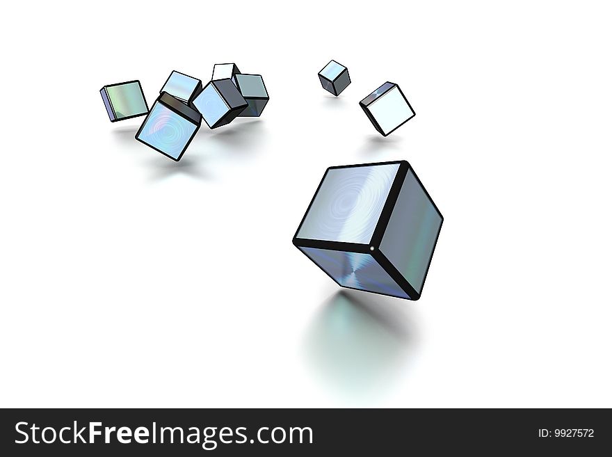 3D cubes in silver and black on white background. 3D cubes in silver and black on white background