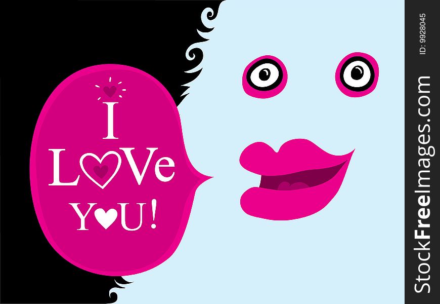 The nice character with pink lips a phrase I love you an illustration