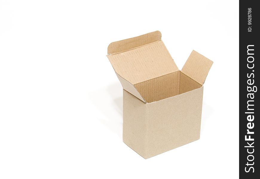 An open cardboard box isolated white backround