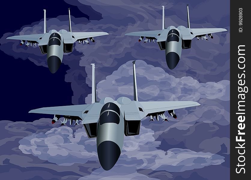 F-15 Fighter Flying In Formation