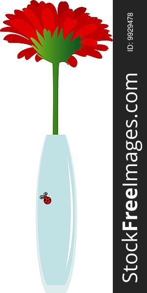 Vector flower in vase with ladybug. Vector flower in vase with ladybug