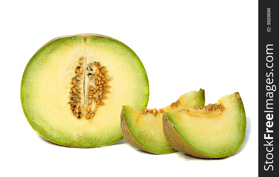 Melon section and segments isolated on white background