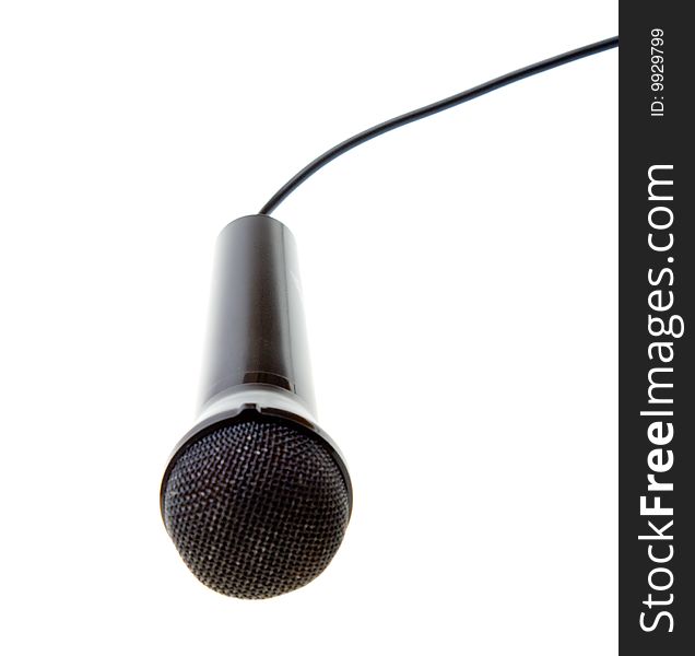 Black microphone with cable isolated over white