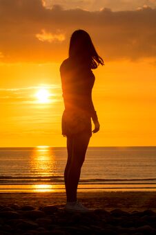 Yoga Woman Doing Yoga Pose Outside In Sunset Stock Images