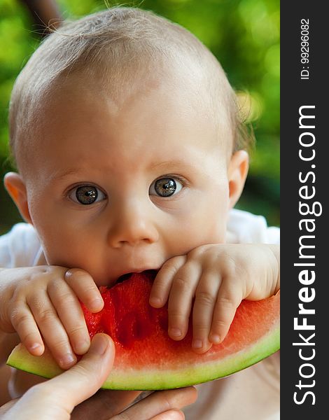Melon, Watermelon, Child, Eating