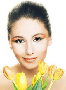 Woman With Tulips Stock Photos Woman With Tulips Stock Photos