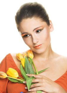 Woman With Tulips Royalty Free Stock Photo Woman With Tulips Royalty Free Stock Photo