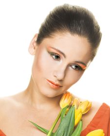Woman With Tulips Royalty Free Stock Photography