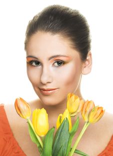 Woman With Tulips Royalty Free Stock Images Woman With Tulips Royalty Free Stock Images