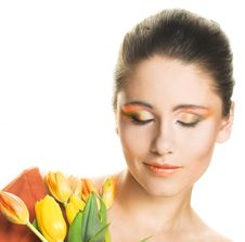 Woman With Tulips Stock Image Woman With Tulips Stock Image