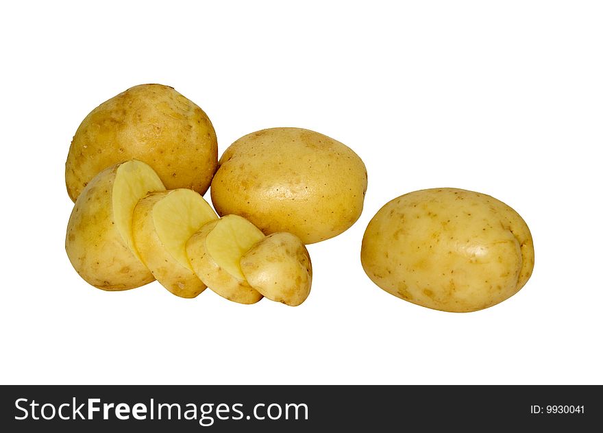 Potatoes and  section isolated on white background. Potatoes and  section isolated on white background