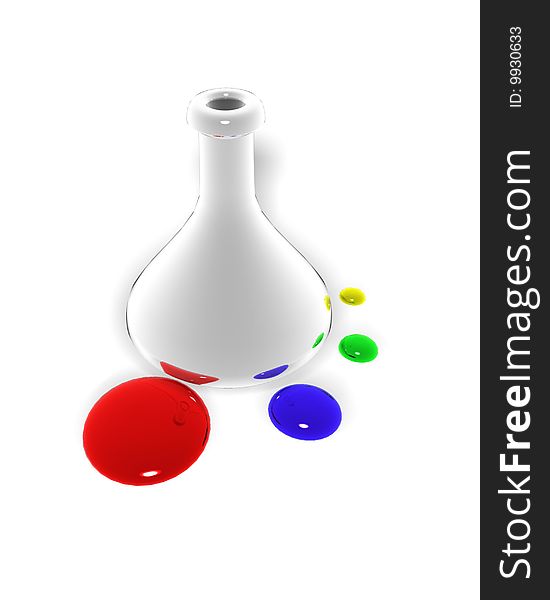 Flask with drops isolated on a white background. 3d model.