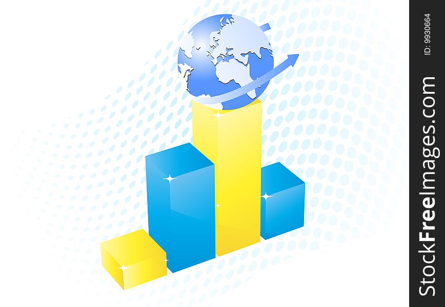 Vector illustration of business graph and globe