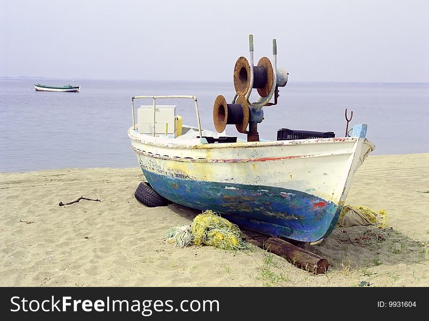 Old fishing boat on the beach, Halkidiki, Greece