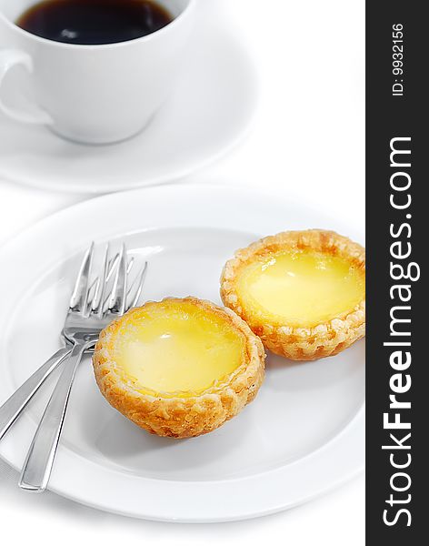 Home made Crispy Egg Tart Desert with Black coffee. Home made Crispy Egg Tart Desert with Black coffee