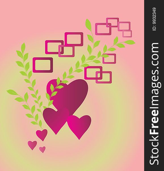 Hearts with green branches, a design element