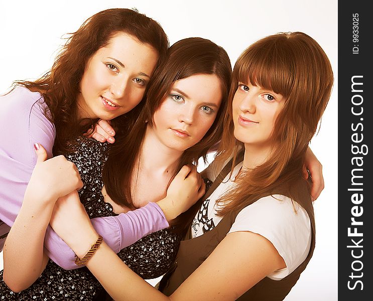 Portrait of three smiling attractive girlfriends. Portrait of three smiling attractive girlfriends