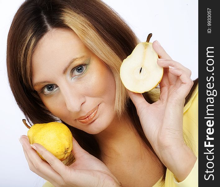 Girl with Pear.studio shot.