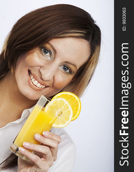 Young beautiful woman with orange juice